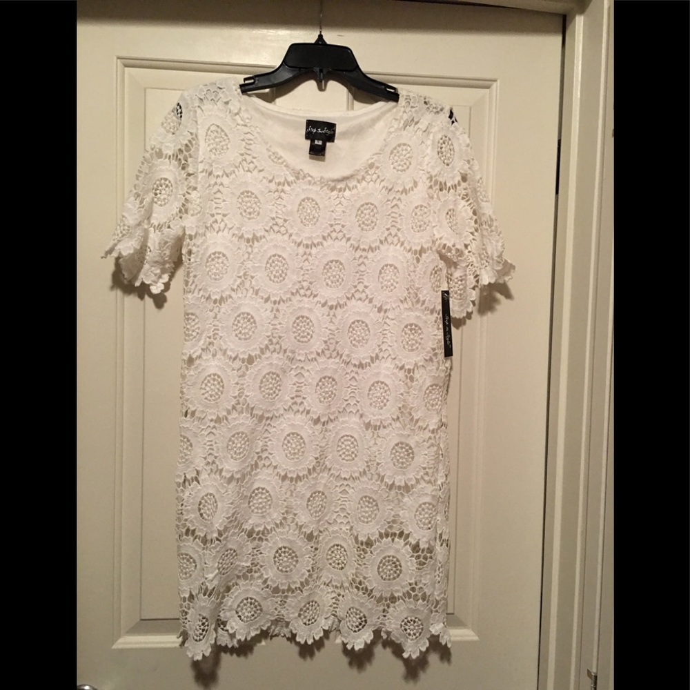 “Step in Style” White Lace Lined Dress Size S NWT!